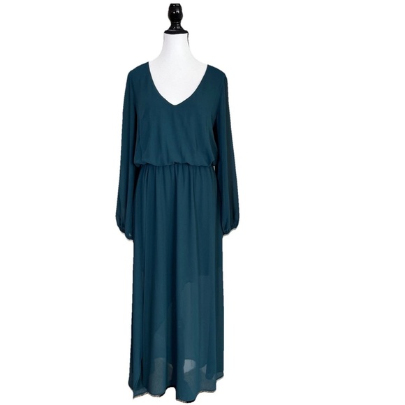 Show Me Your Mumu Chiffon Jocelyn Maxi Dress Deep Jade Size M Boho Bridesmaid - Picture 2 of 10